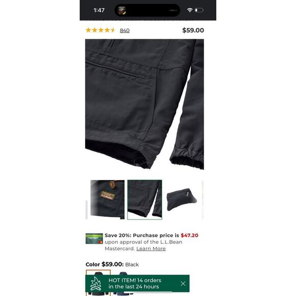 L.L.BEAN Men's Mountain Classic Anorak Size Medium, packable - Picture 6 of 6